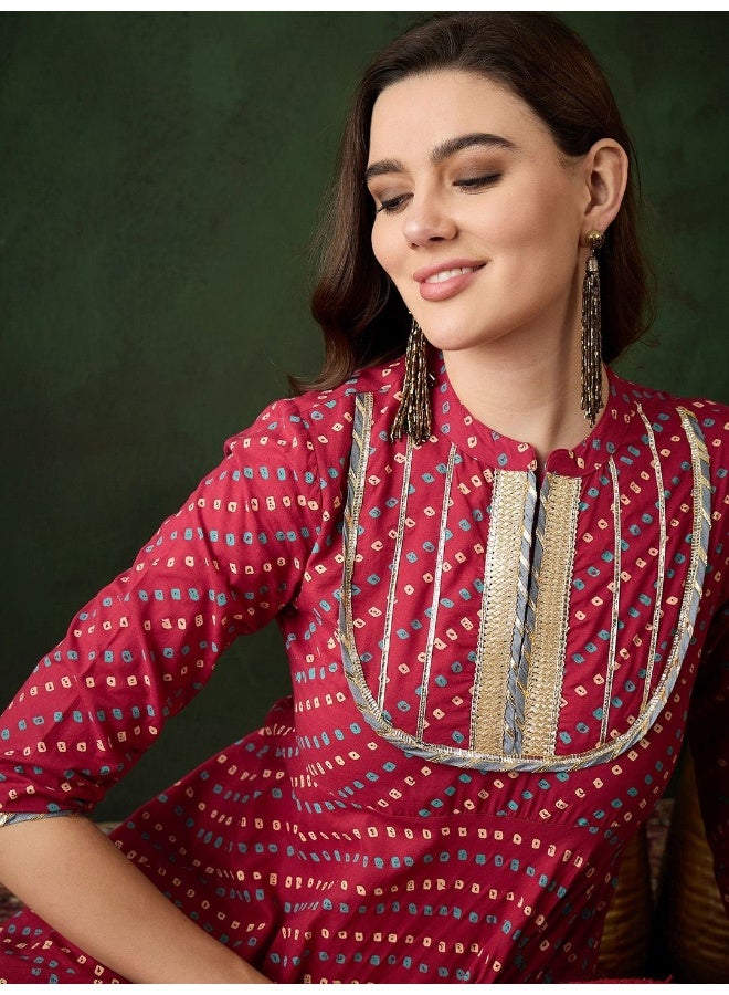 AKS Red bandhani printed Anarakali with gota yoke  - Image 2