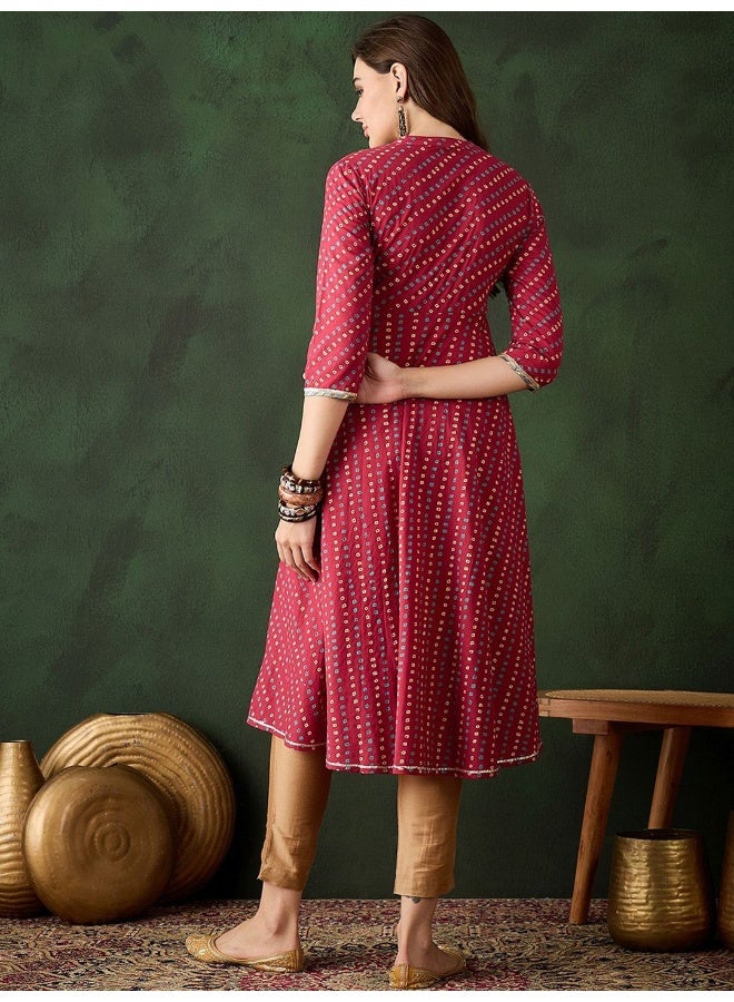 AKS Red bandhani printed Anarakali with gota yoke  - Image 4