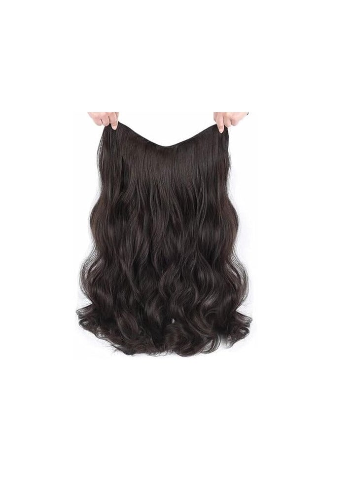 وصلة شعر صناعي طويل مموج بني اللون الشعر الحراري