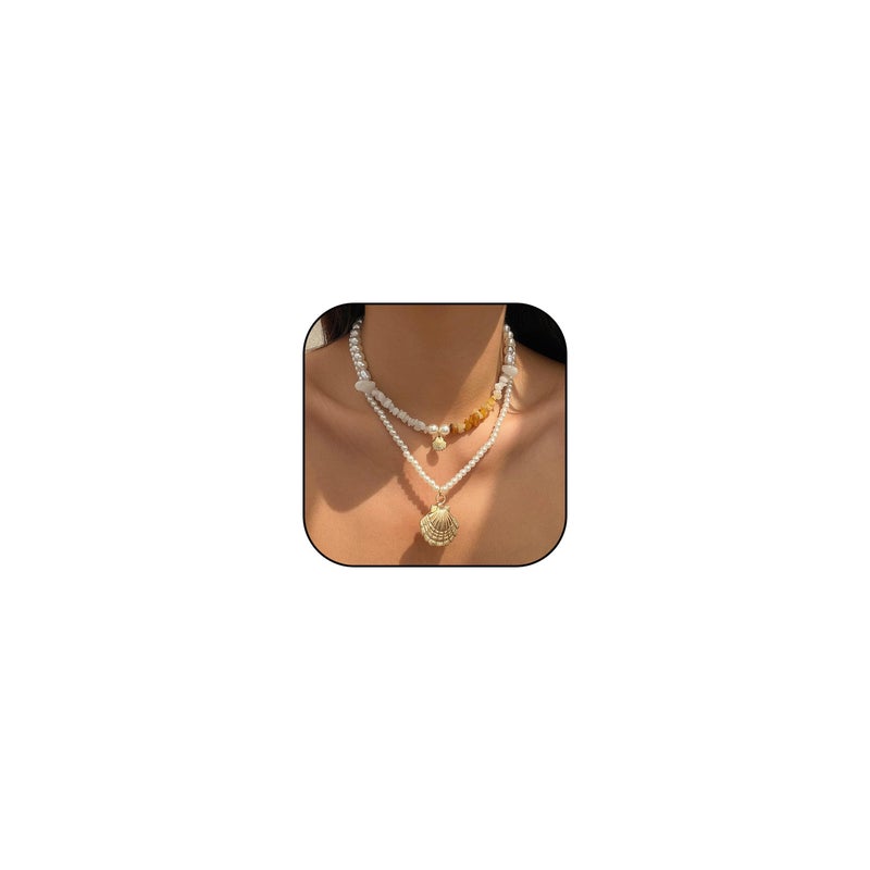 Double-Layered Seashell Necklace – Natural Shell Pendant, Boho Jewelry for Women