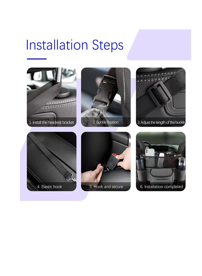 Backseat Car Organizer, Car Organizer Storage Between Seats, Car Large Capacity Storage Bag, Car Pocket Handbag Holder for Car Between Seats with Multi-Pocket, Car Net Pocket Purse Holder for Cars - Image 4