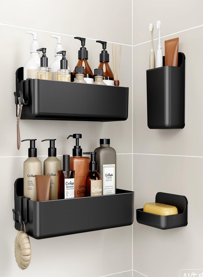 Orimade Shower Caddy 4-Pack, No-Drill Adhesive Shelves for Bathroom, Rustproof ABS Storage Organizer Set, Black - Image 1