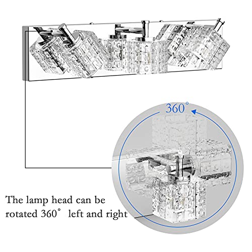 Ralbay 3 Lights Crystal Bathroom Vanity Light Modern LED Chrome Vanity Light Fixtures for Bathroom Over Mirror - Image 2