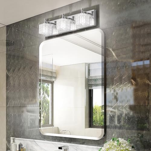 Ralbay 3 Lights Crystal Bathroom Vanity Light Modern LED Chrome Vanity Light Fixtures for Bathroom Over Mirror - Image 4