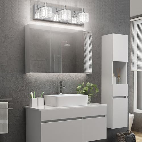 Ralbay 3 Lights Crystal Bathroom Vanity Light Modern LED Chrome Vanity Light Fixtures for Bathroom Over Mirror - Image 5