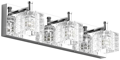 Ralbay 3 Lights Crystal Bathroom Vanity Light Modern LED Chrome Vanity Light Fixtures for Bathroom Over Mirror - Image 1