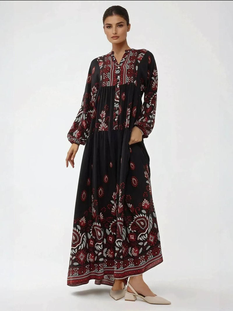 HICCUP Printed Long Sleeve Viscose Maxi Dress - Image 5