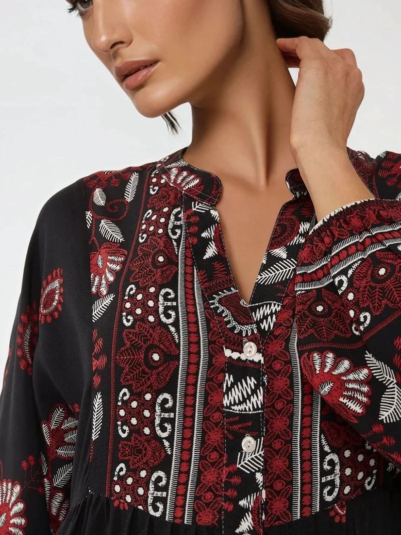 HICCUP Printed Long Sleeve Viscose Maxi Dress