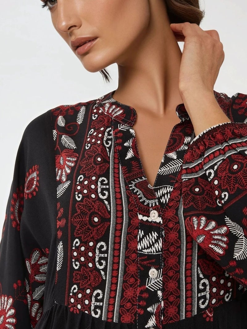 HICCUP Printed Long Sleeve Viscose Maxi Dress - Image 2