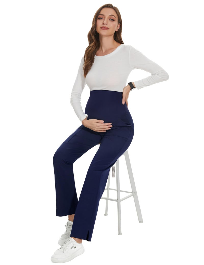 POSHGLAM Women's Maternity Scrubs Pant 6-Pocket Stretchy Comfy Workwear Casual Pregnancy Pants(New Navy, Large) - Image 2