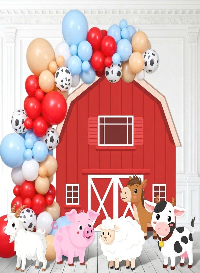 PullCrease 114 Pcs Farm Animal Theme Party Decorations Set Farm Barn Backdrop Large Animal Cardboard Cutout Yard Sign Cow Balloon Garland Arch Kit Photo Prop for Farmhouse Birthday Party Supply - Image 1