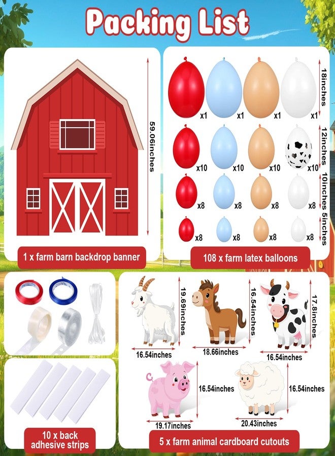 PullCrease 114 Pcs Farm Animal Theme Party Decorations Set Farm Barn Backdrop Large Animal Cardboard Cutout Yard Sign Cow Balloon Garland Arch Kit Photo Prop for Farmhouse Birthday Party Supply - Image 2