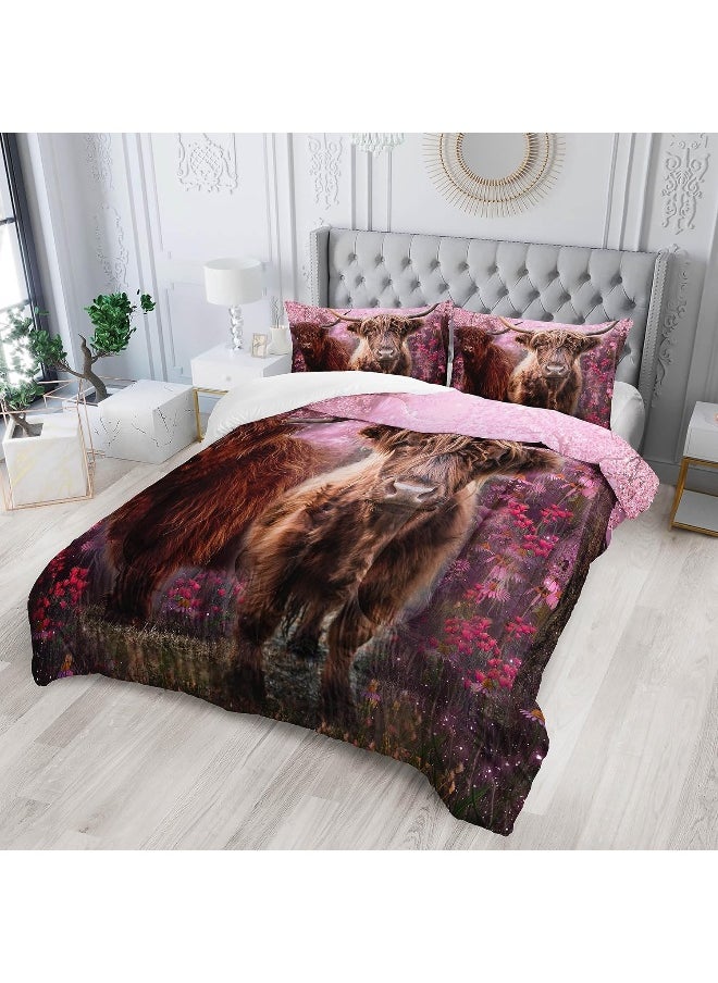 Generic XYNHML Cow Print Comforter Set Twin Size Cherry Blossoms Cow Bedding Set Farmhouse Animals Quilt Bed Set with 1 Comforter and 2 Pillowcases  - Image 2