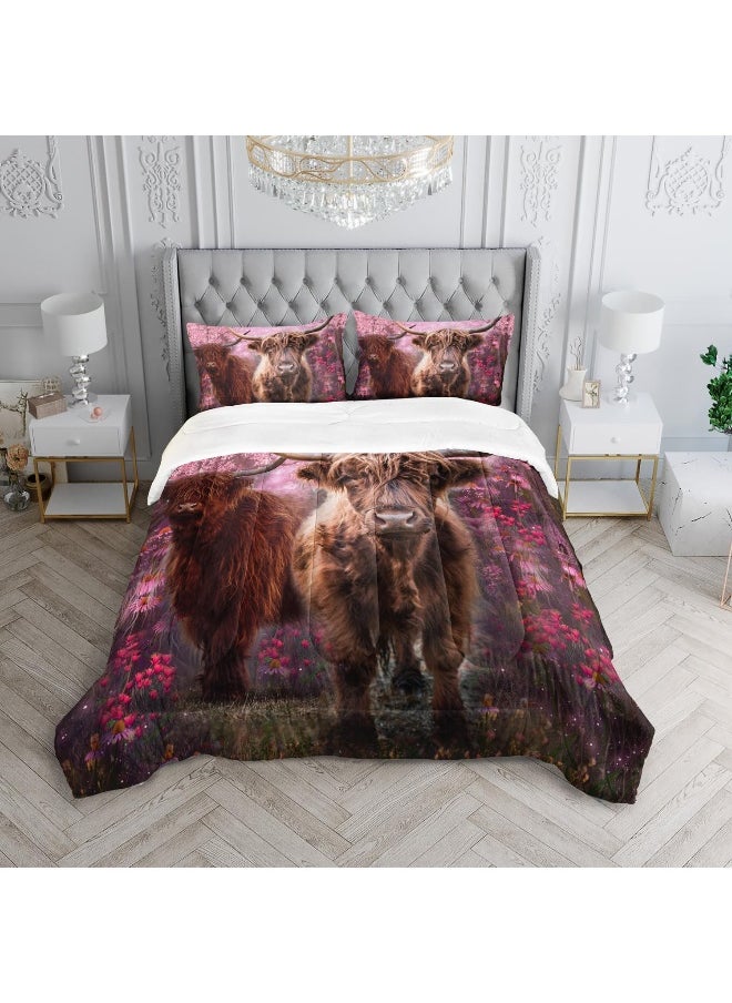 Generic XYNHML Cow Print Comforter Set Twin Size Cherry Blossoms Cow Bedding Set Farmhouse Animals Quilt Bed Set with 1 Comforter and 2 Pillowcases  - Image 3