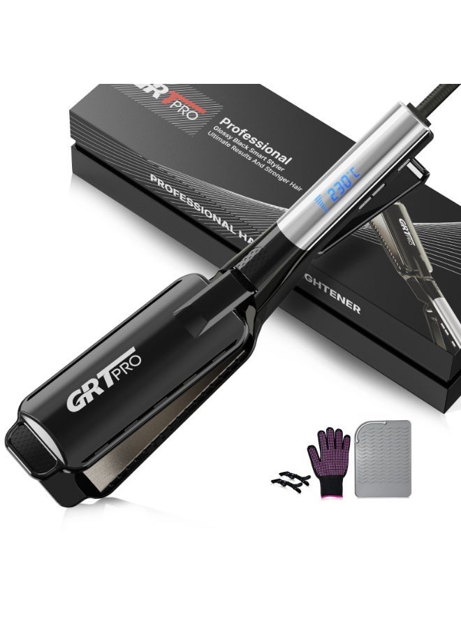 GRT PRO Professional Wide Hair Straightener & Styler Wide Plate 55mm Quick Easy Styling, Floating Plates Ionic Anti-Frizz Ceramic Coating 30s Rapid Heating, Digital Display 19 Settings 50°C~230°C Thick Hairs - Image 1