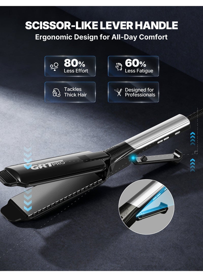 GRT PRO Professional Wide Hair Straightener & Styler Wide Plate 55mm Quick Easy Styling, Floating Plates Ionic Anti-Frizz Ceramic Coating 30s Rapid Heating, Digital Display 19 Settings 50°C~230°C Thick Hairs - Image 5