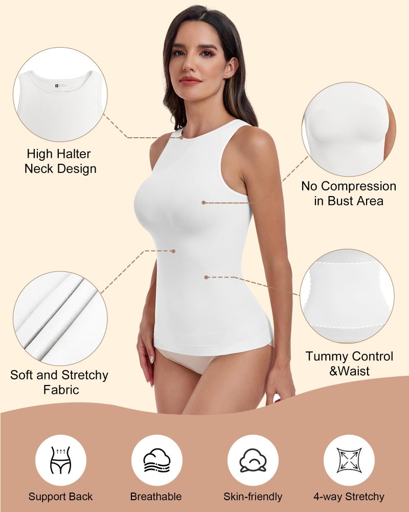 EUYZOU Women 3PK Shapewear Tummy Control Tank Tops Seamless Compression Tops Body Shaper Camisole, Black/White/Blue L - Image 4