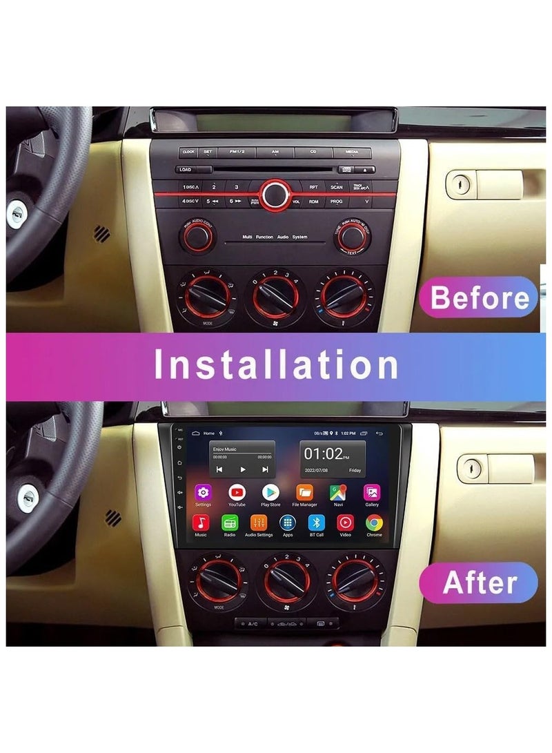 SHEZA STAR Android Car Stereo for Mazda 3 2003-2009 4GB RAM 64GB ROM Support Carplay Mirror Link Wi-Fi BT, Radio GPS Navigation, 9 Inch IPS Touch Screen with AHD Camera Included - Image 2