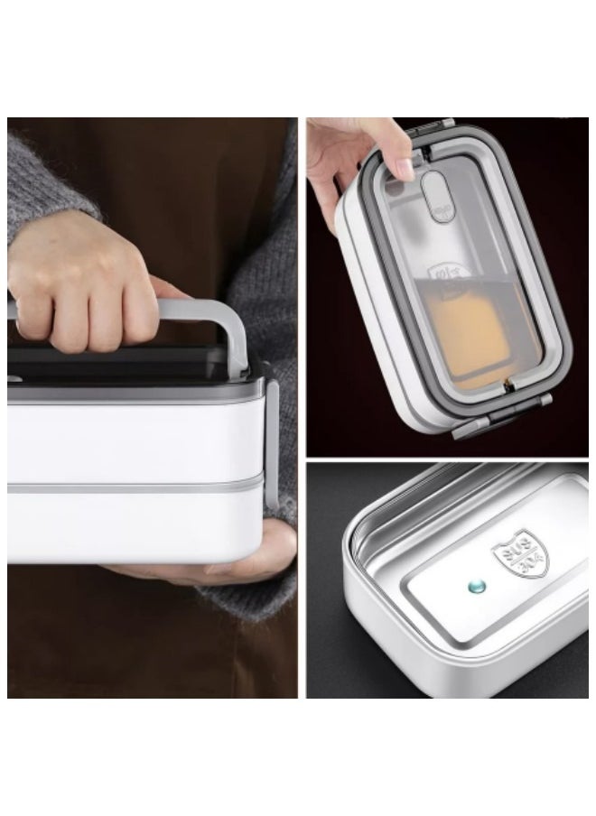 GGEROU Bento Box, Stainless Steel Double Layer Lunch Box, Food Storage Box, Stainless Steel Lunch Box, Leakproof Bento Box with Dividers  - Image 3
