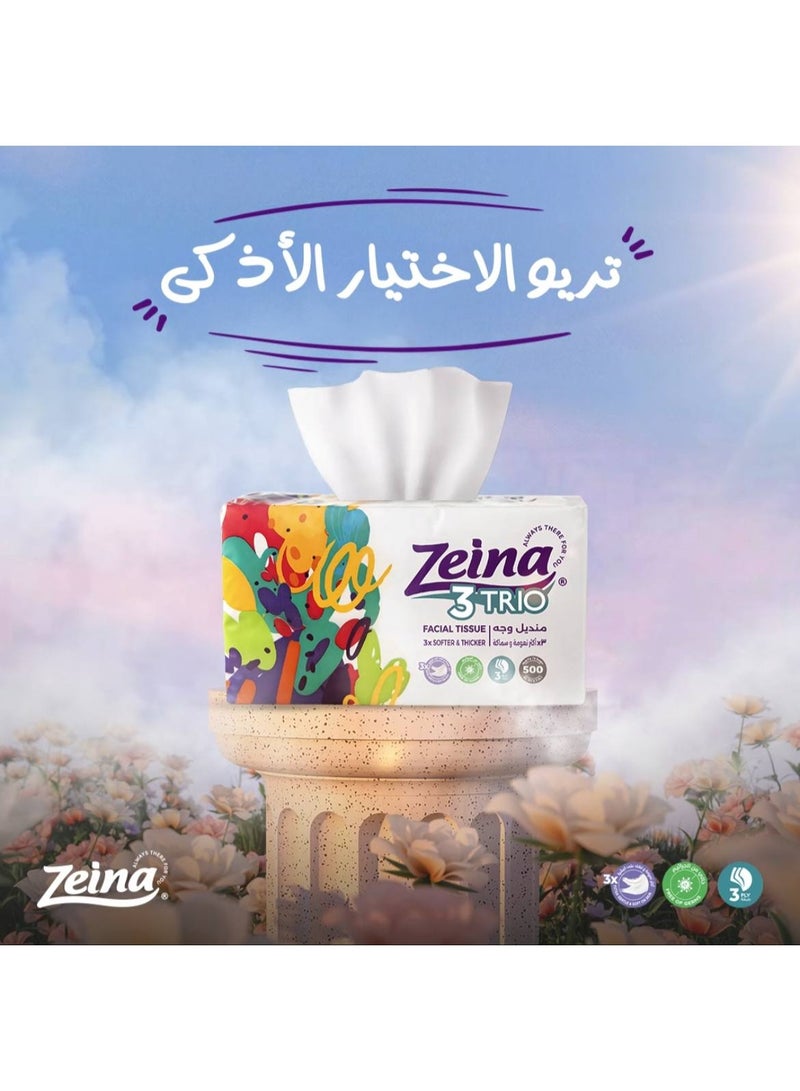 Zeina Trio Facial Tissues Soft Touch 500 Tissue Pack of 3 (Packaging may vary) - Image 3