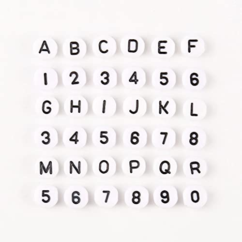 Yochus 1000pcs White Mixed Round Acrylic Letter Beads 4x7mm Black Alphabet Number Beads for Jewelry Making and DIY Bracelets - Image 3