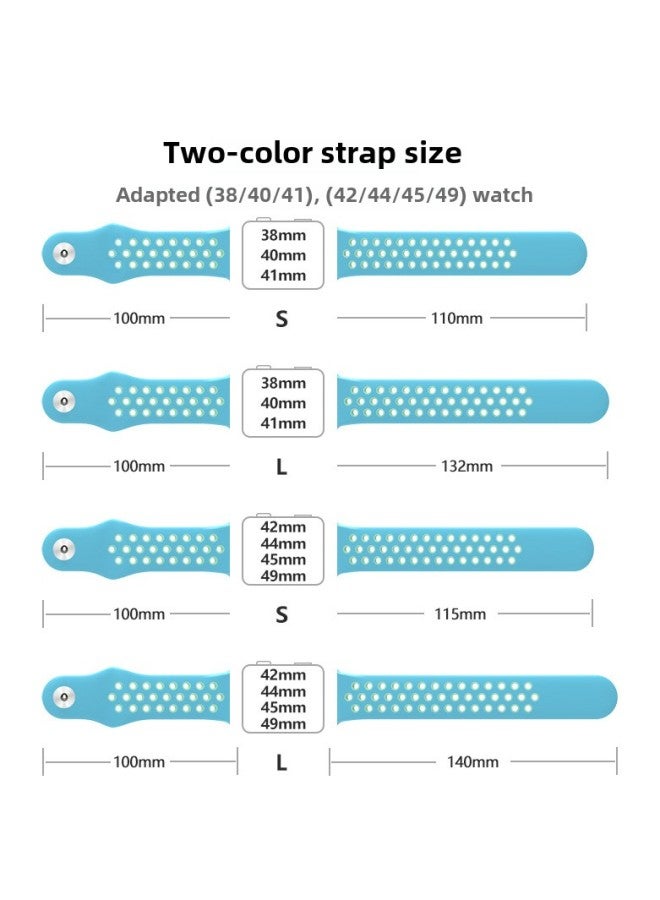 Suitable For Apple Two-color Silicone Nike Strap Nike Hole Apple Iwatch Breathable Sports Watch Strap-Color:16 White + Black-Specifications:42/44/45/49mm-L