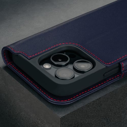 TORRO Premium Leather Case Compatible with iPhone 16 Pro Max 6.9" – Genuine Leather Wallet Flip Folio Case with Kickstand and Card Slots (Compatible with Official MagSafe Chargers) - Navy Blue - Image 5