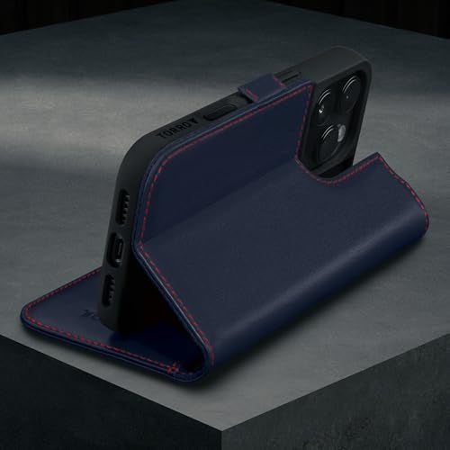 TORRO Premium Leather Case Compatible with iPhone 16 Pro Max 6.9" – Genuine Leather Wallet Flip Folio Case with Kickstand and Card Slots (Compatible with Official MagSafe Chargers) - Navy Blue - Image 3