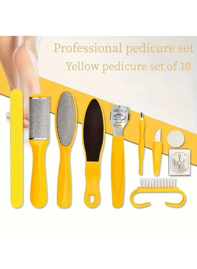 Complete Foot Care Set Ten Piece Yellow Pedicure Kit Remover File Scraper - Image 3