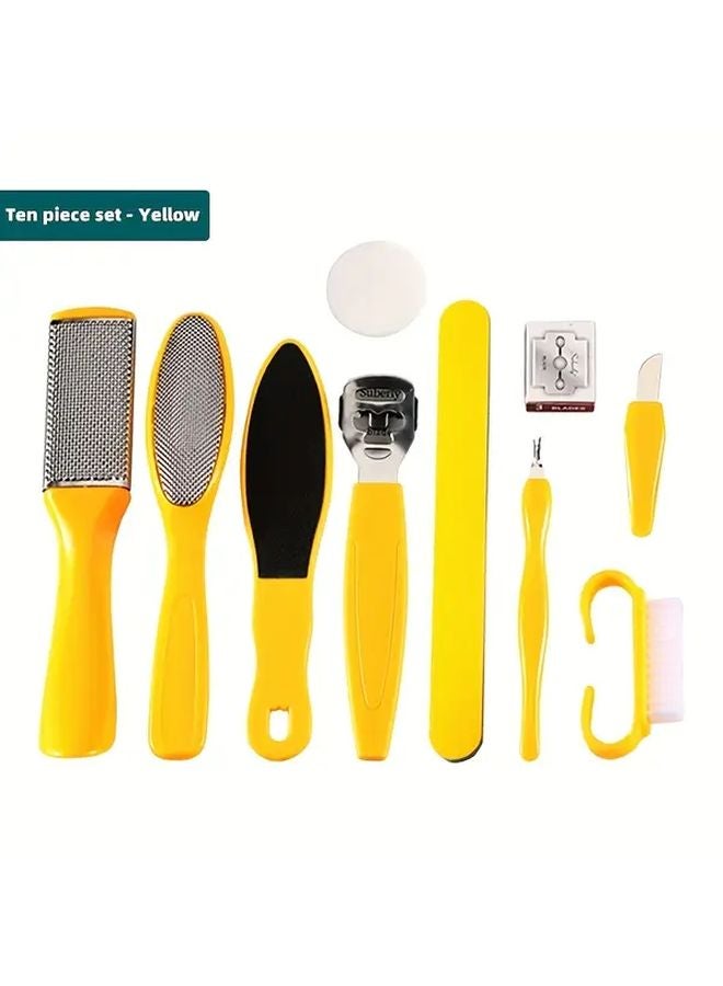 Complete Foot Care Set Ten Piece Yellow Pedicure Kit Remover File Scraper - Image 1