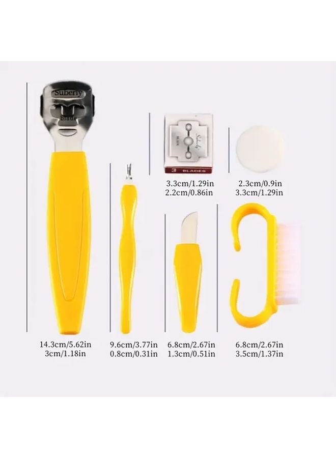 Complete Foot Care Set Ten Piece Yellow Pedicure Kit Remover File Scraper - Image 4