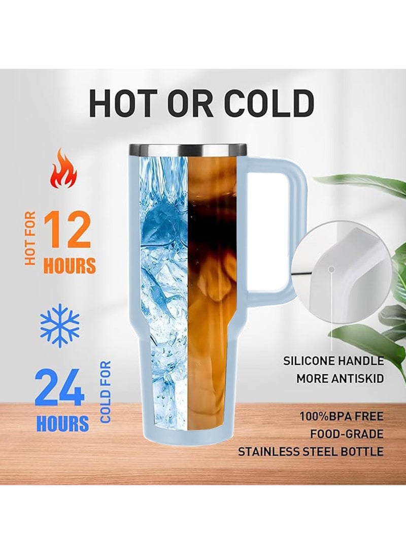 VUCATIN كوب معزول بسعة 40 أونصة بمقبض وغطاء وقش، كوب سفر معزول من الفولاذ المقاوم للصدأ، كوب قهوة للسفر، مقاوم للتسرب، خالٍ من مادة BPA، يعزل الحرارة أو البرودة، آمن للاستخدام في غسالة الأطباق - Image 3