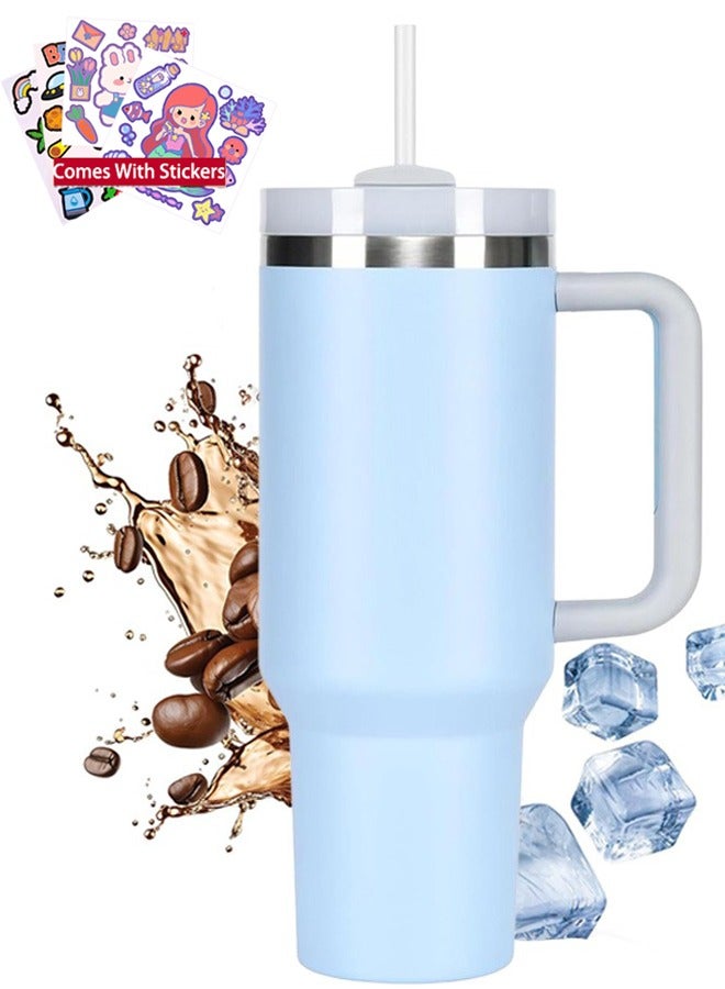 VUCATIN كوب معزول بسعة 40 أونصة بمقبض وغطاء وقش، كوب سفر معزول من الفولاذ المقاوم للصدأ، كوب قهوة للسفر، مقاوم للتسرب، خالٍ من مادة BPA، يعزل الحرارة أو البرودة، آمن للاستخدام في غسالة الأطباق - Image 1