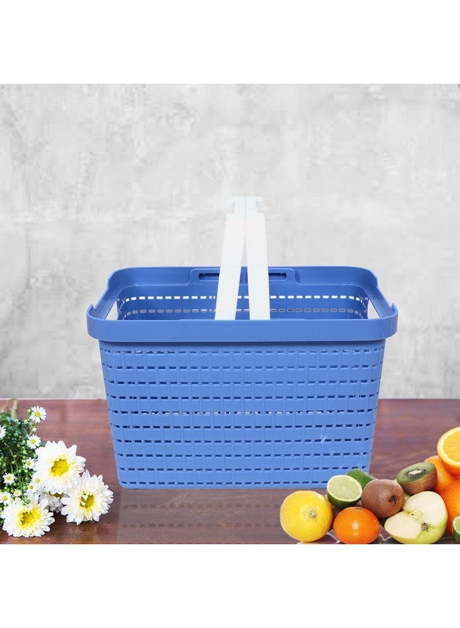 Kuber Industries Pack of 2 Plastic Storage Basket for Fruits, Picnic, Kitchen | Stationery Storage Basket | FLORA-222 | Blue & Gray - Image 4