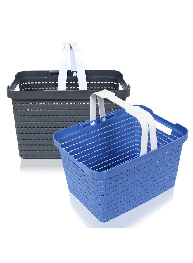 Kuber Industries Pack of 2 Plastic Storage Basket for Fruits, Picnic, Kitchen | Stationery Storage Basket | FLORA-222 | Blue & Gray - Image 1