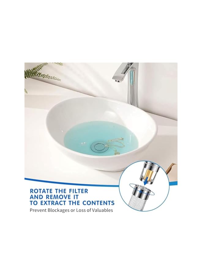 The Bros 2Pcs Bathroom Sink Drain Strainer, Pop Up Sink Drain Filter,Removable Stainless Steel Filter Basket Hair Catcher Universal Bathtub Sink Drain,Bathroom Sink Stopper Replacement - Image 5