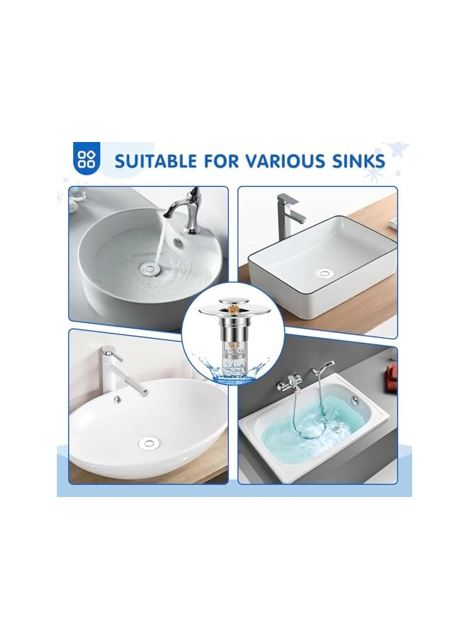 The Bros 2Pcs Bathroom Sink Drain Strainer, Pop Up Sink Drain Filter,Removable Stainless Steel Filter Basket Hair Catcher Universal Bathtub Sink Drain,Bathroom Sink Stopper Replacement - Image 4