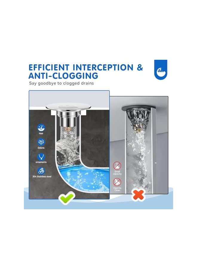 The Bros 2Pcs Bathroom Sink Drain Strainer, Pop Up Sink Drain Filter,Removable Stainless Steel Filter Basket Hair Catcher Universal Bathtub Sink Drain,Bathroom Sink Stopper Replacement - Image 3