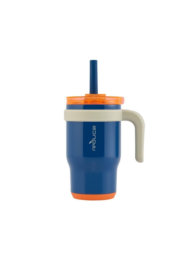 REDUCE 14 Oz Coldee Kids Tumbler with Lid and Straw - Coldee Insulated Travel Mug - Spill-Proof, Sweatproof Stainless Steel, BPA-Free - Includes Handle, Reusable Silicone Straw - Vasrity Blue - Image 1