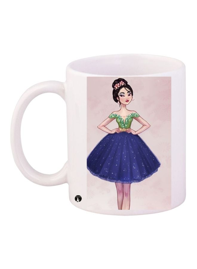 RYN Girl Printed Coffee Mug White/Blue/Green 11ounce