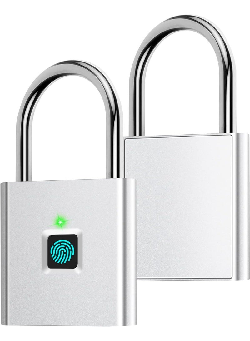 Relex Fingerprint Padlock, Locker Lock, Keyless Biometric Padlock Fingerprint Lock Combination Gate Locks for Outdoor Storage Gym Lock USB Rechargeable, Silver - Image 1