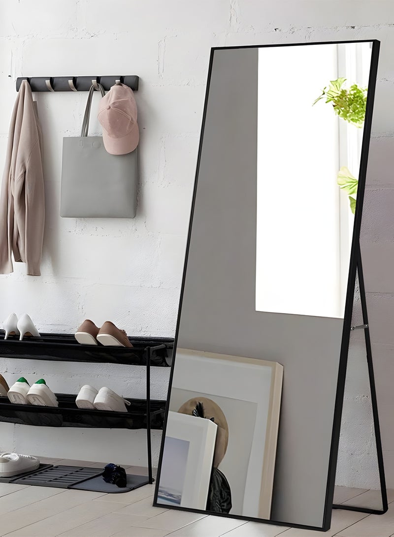تايمي مرآة كبيرة بتصميم أنيق 160×50 سم - مرآة كاملة الطول بإطار معدني أسود وحامل خلفي - تصميمها الرائع مناسب لغرف المعيشة وغرف الملابس وغرف النوم - Image 1