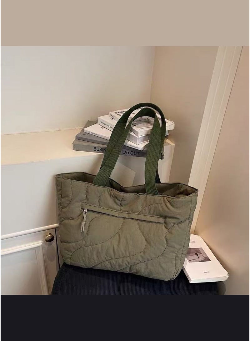Quilted Wave Tote Bag Large Capacity Canvas Shoulder Bag Aesthetic Daily Commuter Tote Stylish Shopping Bag - Image 4