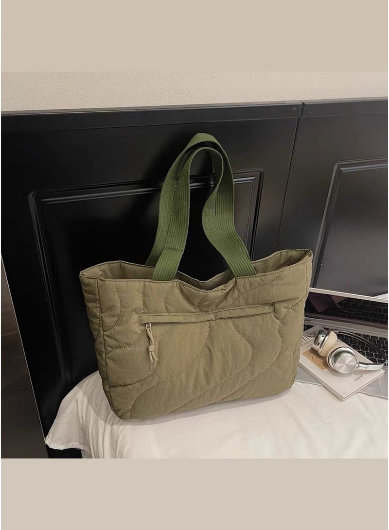 Quilted Wave Tote Bag Large Capacity Canvas Shoulder Bag Aesthetic Daily Commuter Tote Stylish Shopping Bag - Image 3