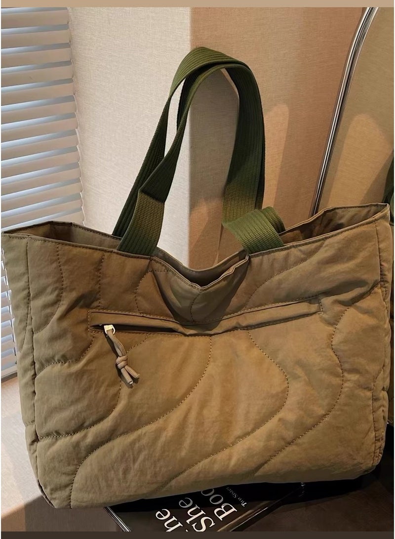 Quilted Wave Tote Bag Large Capacity Canvas Shoulder Bag Aesthetic Daily Commuter Tote Stylish Shopping Bag - Image 2