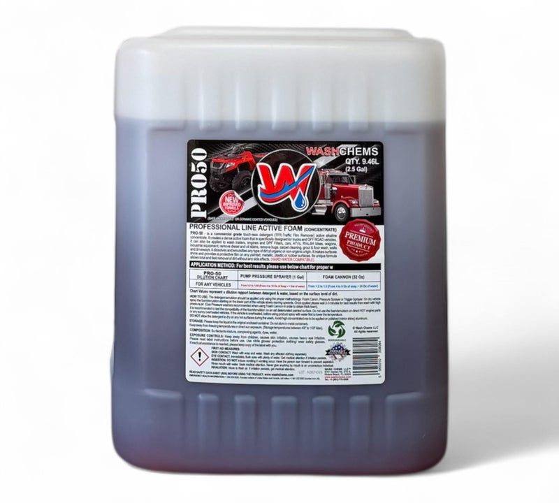 W منظف سيارات Wash Chems Pro50 بدون لمس - تركيز صابون غسيل سيارات - بدون فرشاة، منظف رغوي احترافي من الدرجة التجارية ممتاز أيضًا للشاحنات، المركبات الترفيهية، الجرارات (2.5 جالون) - Image 1
