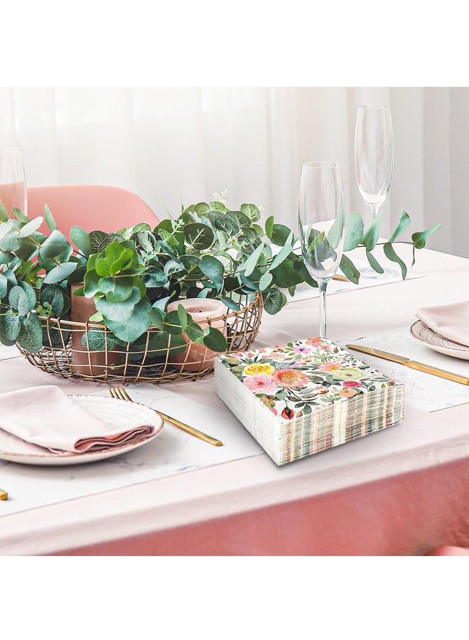 40Pcs Floral Paper Napkin Spring Rose Flower Disposable Luncheon Napkin Dessert Dinner Hand Napkin for Wedding Baby Shower, 6.5 x 6.5 Inch - Image 5