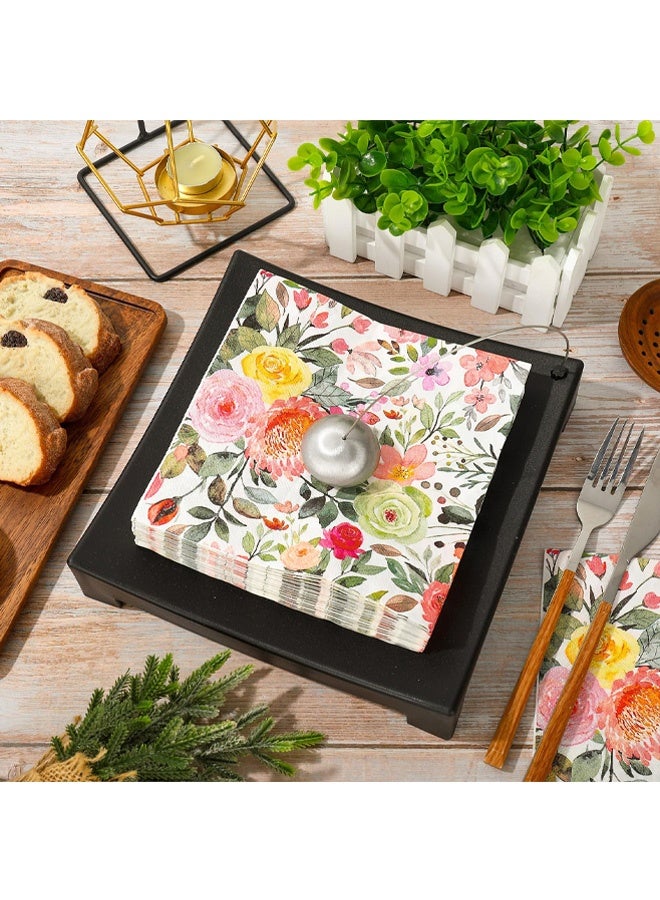 40Pcs Floral Paper Napkin Spring Rose Flower Disposable Luncheon Napkin Dessert Dinner Hand Napkin for Wedding Baby Shower, 6.5 x 6.5 Inch - Image 3