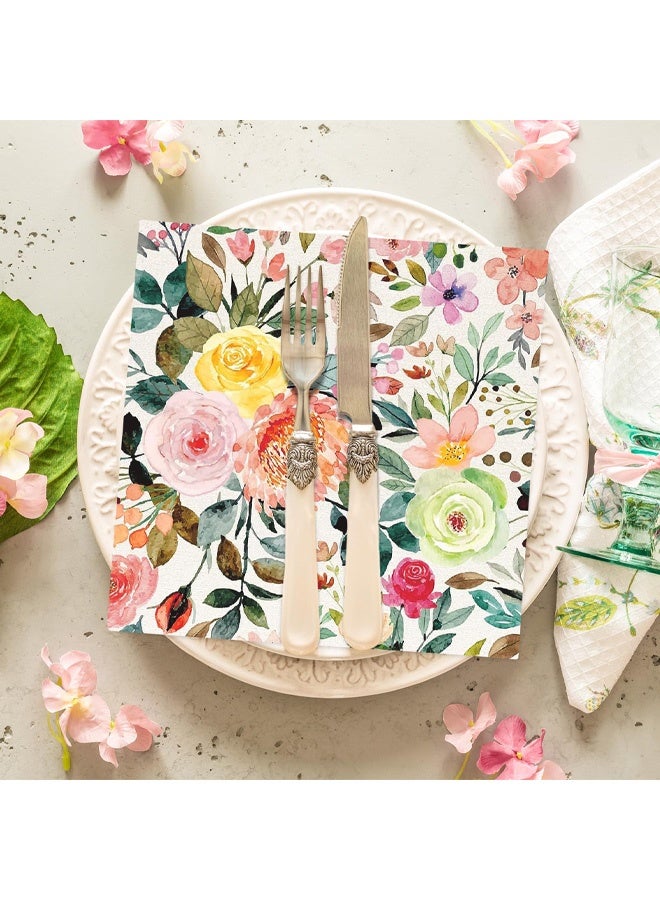 40Pcs Floral Paper Napkin Spring Rose Flower Disposable Luncheon Napkin Dessert Dinner Hand Napkin for Wedding Baby Shower, 6.5 x 6.5 Inch - Image 4
