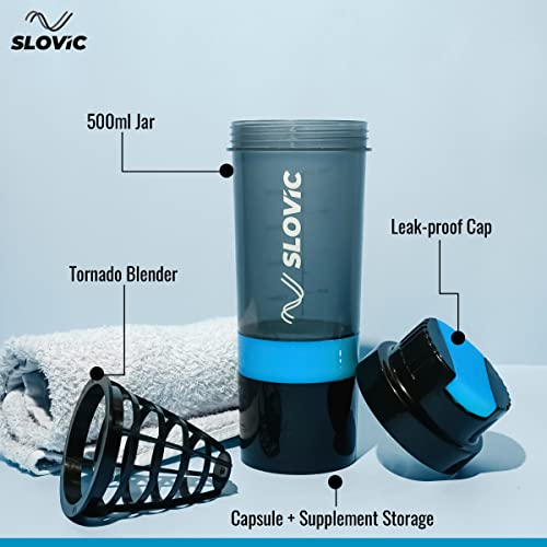 SLOVIC Leak-Proof Gym Shaker | Protein Shaker with Tornado Blender | BPA-Free | 500 ml with Extra Compartment | Pro-Shaker for Smoothly Mixing Any Supplement - Image 2